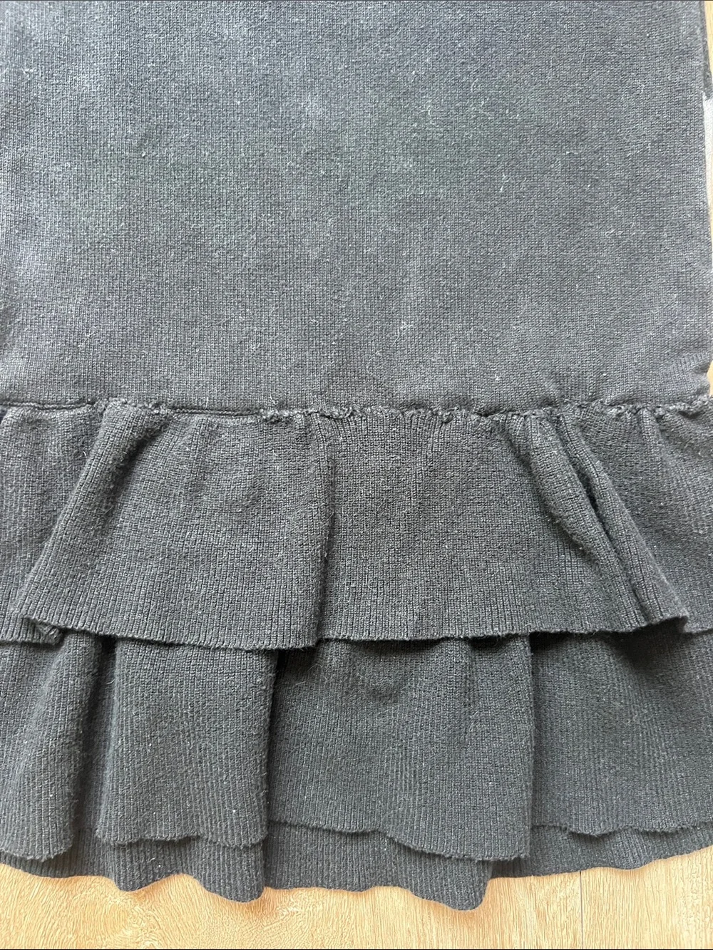 Jenni Girls Black Knit Polka Dot Sweater Dress With Gray Bow & Ruffles Size 6